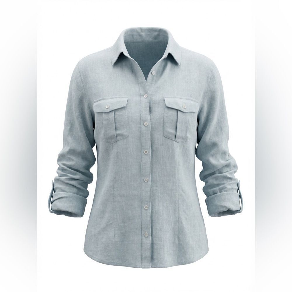 SAKS FIFTH AVENUE WOMENS LINEN BLOUSE SIZE M TURQUOISE